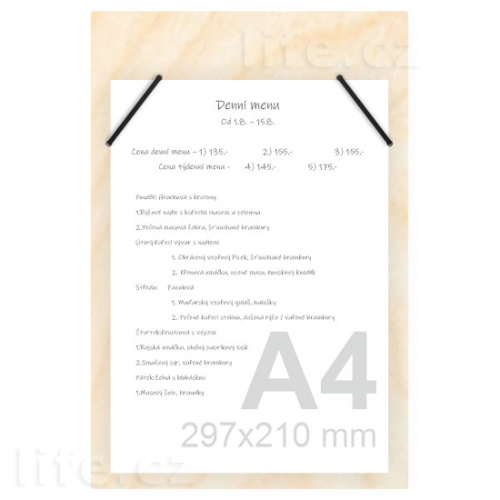 GUMMY A4, bříza přírodní, jídelní lístek, bez loga