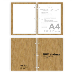  BOOK A4,  dub přírodní, jídelní lístek, vaše logo