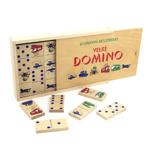 Dřevěné domino v bukové krabičce - dopravní prostředky