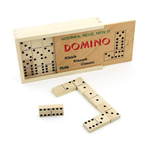 Dřevěné domino v bukové krabičce s přírodními kameny