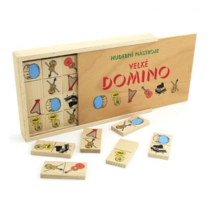 Dřevěné domino v bukové krabičce - hudební nástroje