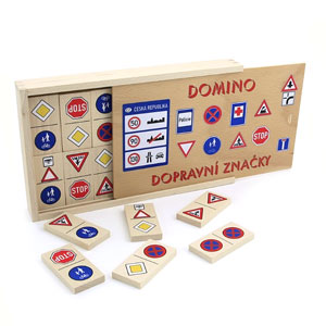 Dřevěné domino v bukové krabičce - dopravní značky